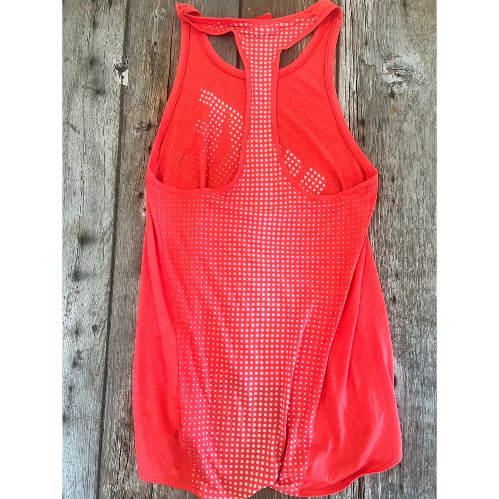 Nike Womens Racerback Tank Top Coral Orange Polka Dot Swoosh Logo Medium - Picture 4 of 4